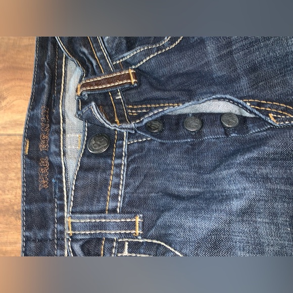 MEK Distressed Denim with Leather Back Pockets Size 36/34 - Picture 7 of 10